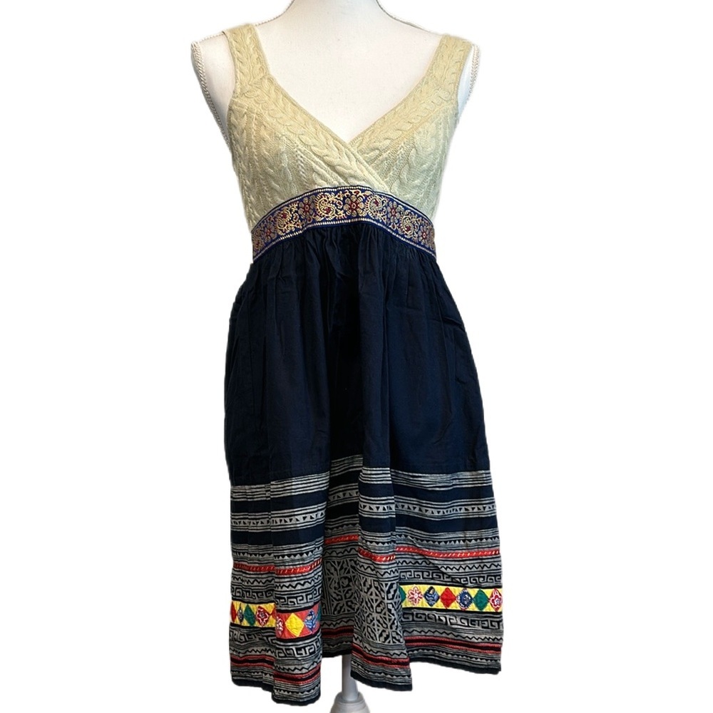 Free People Cable Knit V Neck Fit and Flare Dress